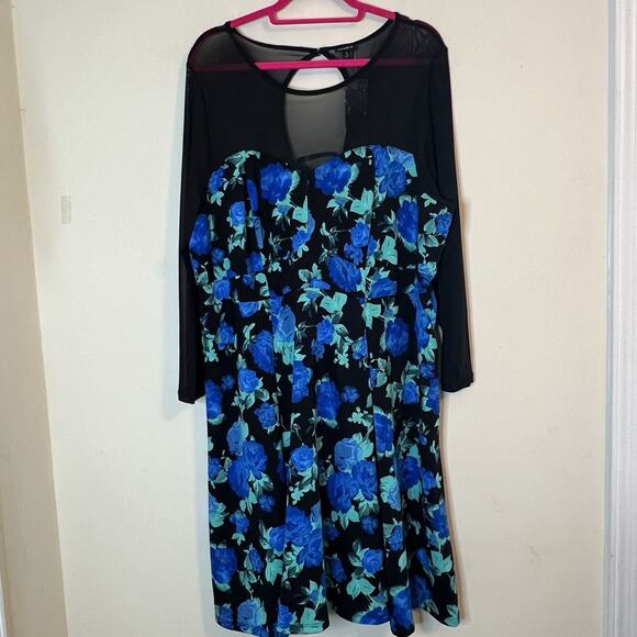 Torrid Mini Scuba Illusion Neck Dress NWT Size 3X Dark Floral Corset Goth Girl - Picture 1 of 12